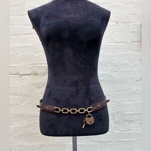 Vintage Ralph Lauren Brown Leather Belt with Gold Chain and Lock